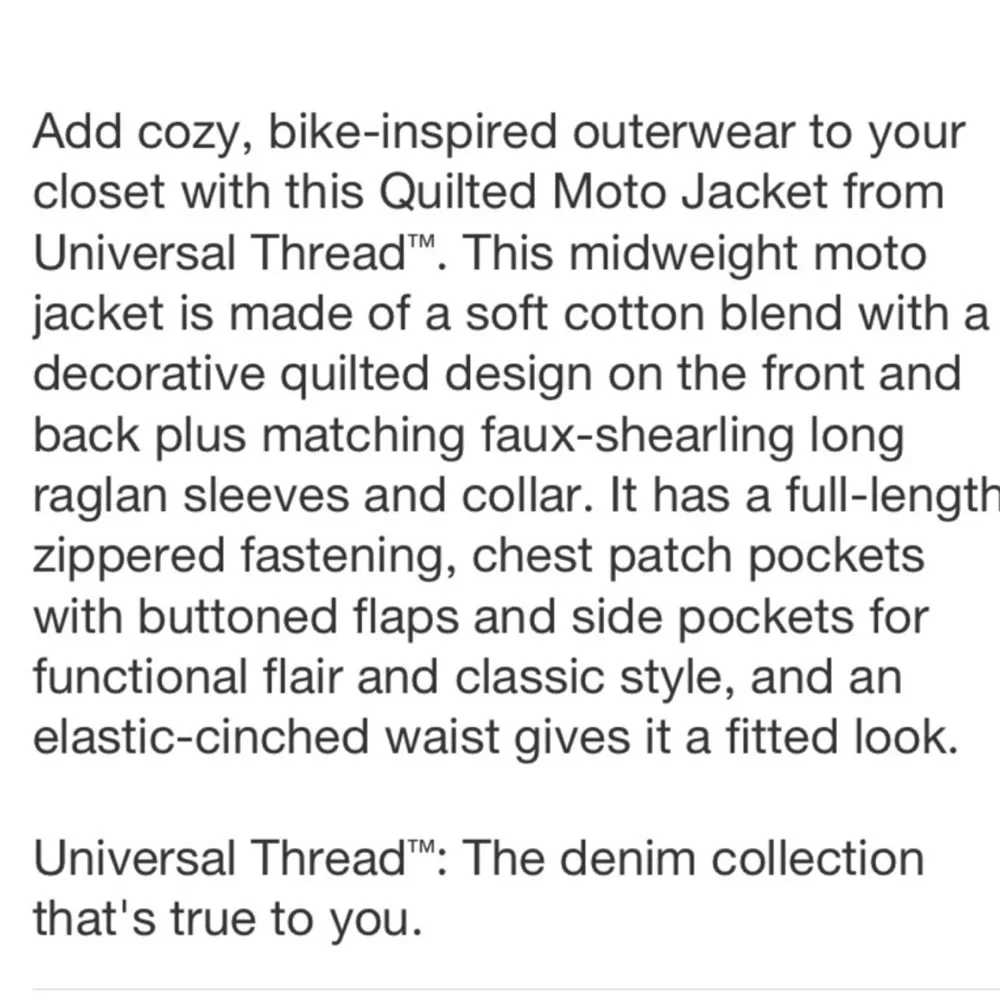 Universal Thread Quilted Moto Midweight Jacket NWT - Picture 6 of 12